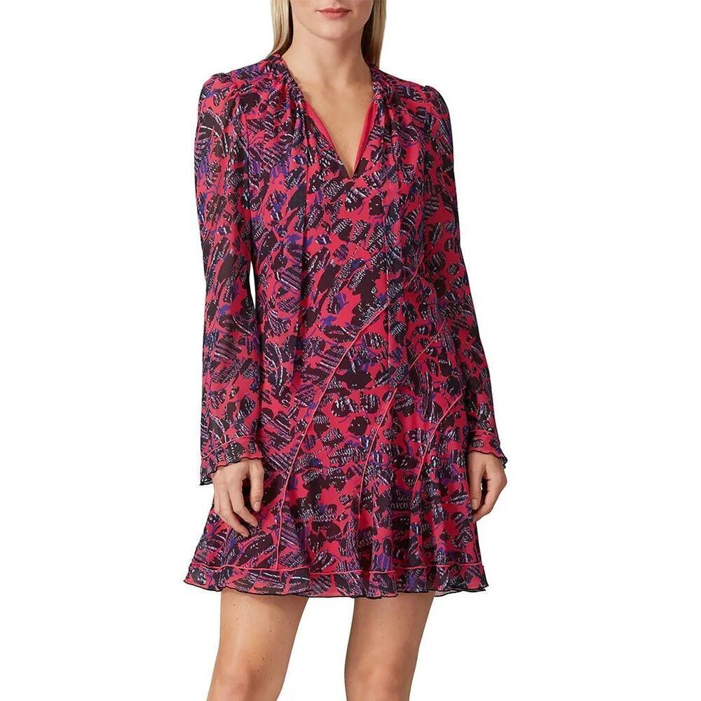 10 Crosby Derek Lam Catia Dress Abstract Print Floral V-Neck Mini Pink Size 0